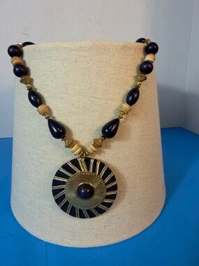 Handcrafted Navy and Gold Pendant Necklace - Women Jewelry